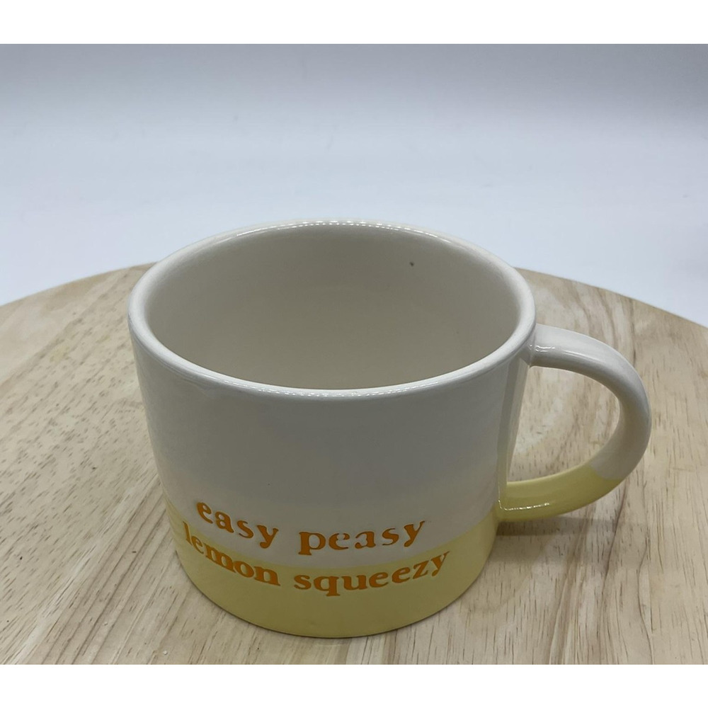 The Old Pottery Company Coffee Mug Easy Peasy Lemon Squeezy Yellow White Ceramic